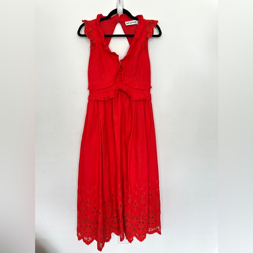 Self-Portrait Broderie Embroidered Lace Red Midi‎ Dress size 6 - Picture 5 of 16